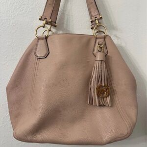 Michael Kors Beige Leather Shoulder Bag with Gold Accents